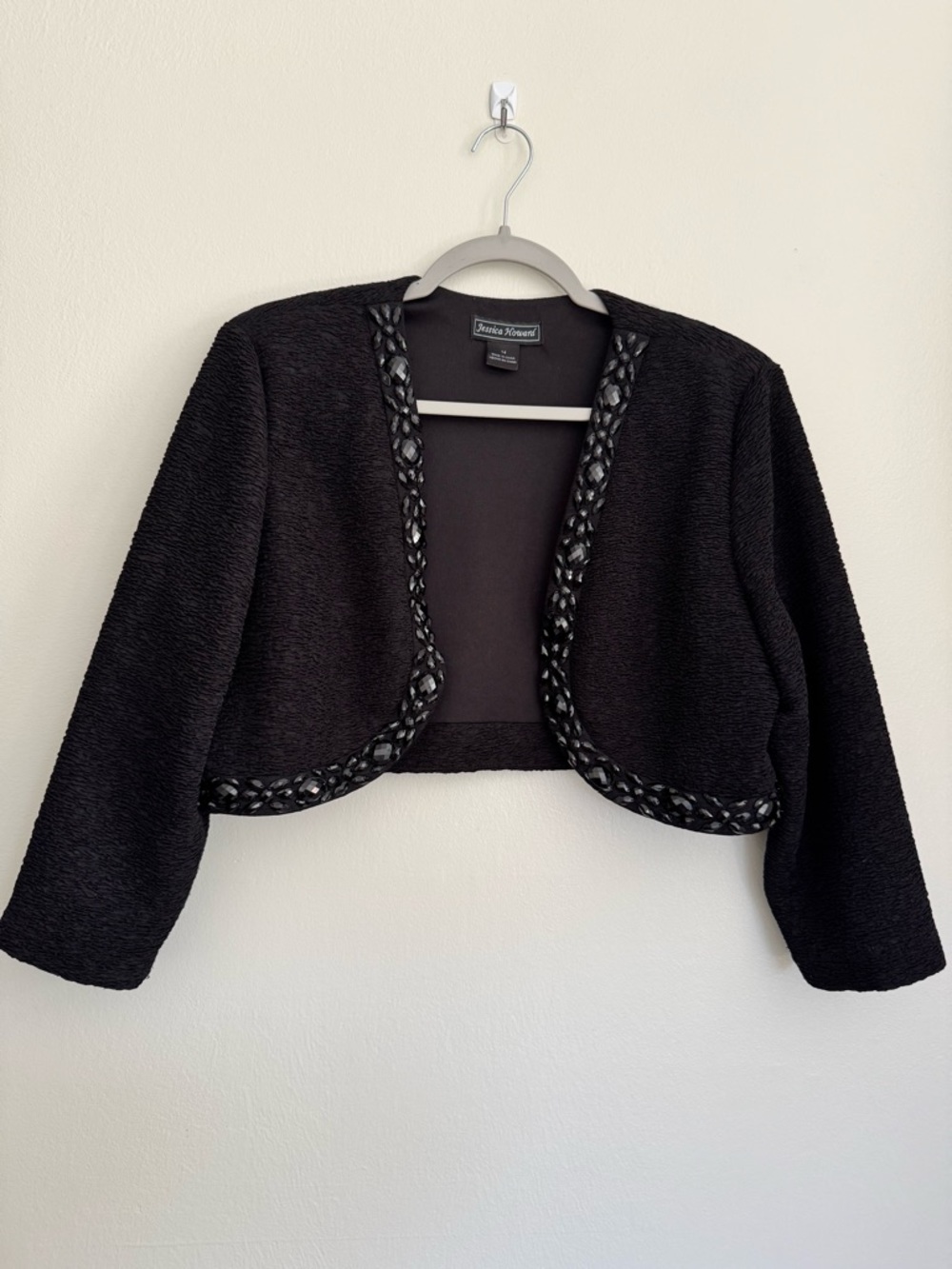 JESSICA HOWARD Beaded Bolero Shrug - Women's Size 14 - Black -Evening Wear Shrug